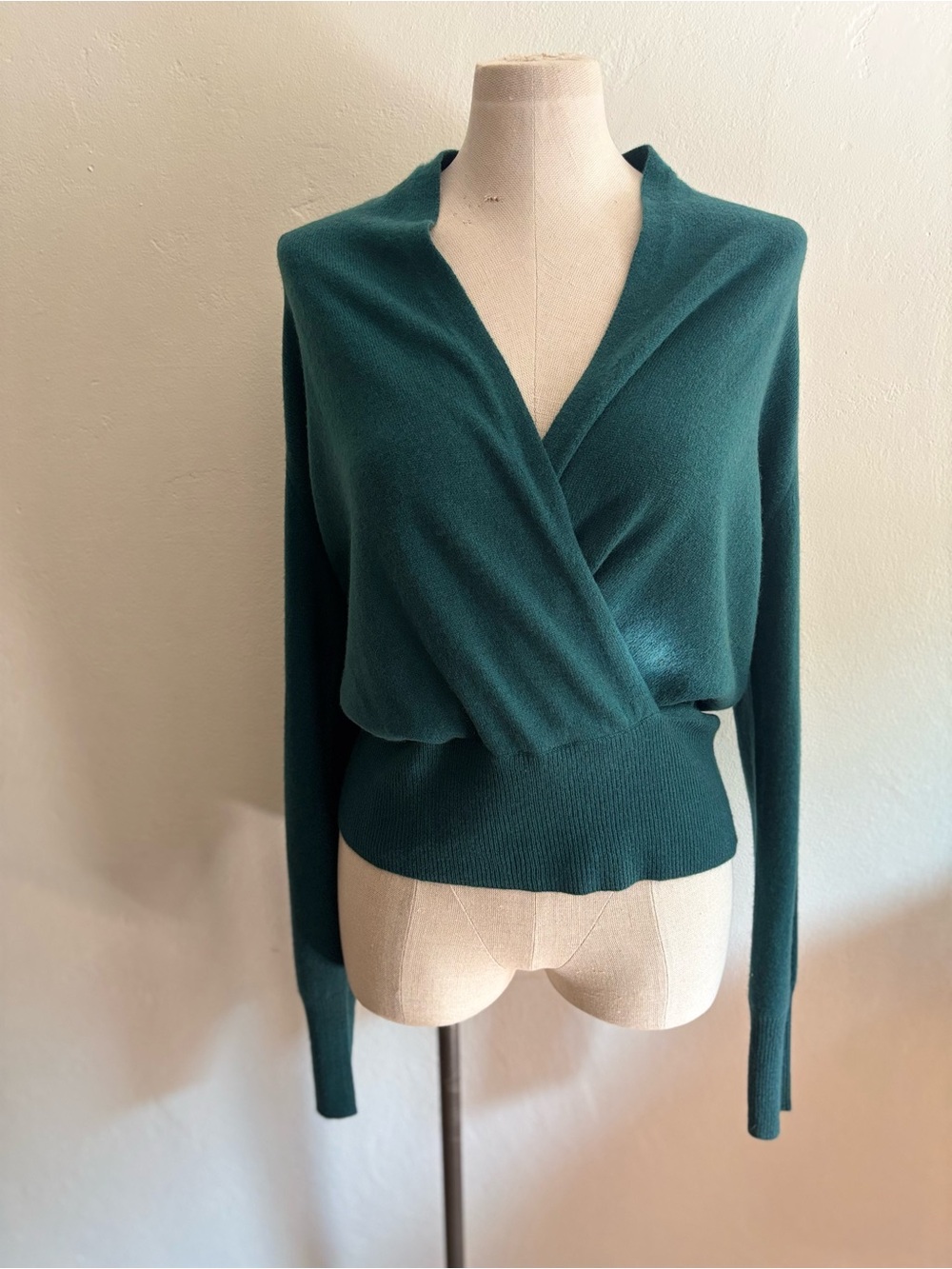 SOFIA CASHMERE 100% Cashmere Wrap Sweater Dark Green Large